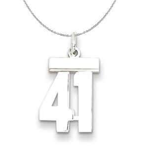 Silver, Athletic Collection, Small Polished Number 41 Necklace - 24 In